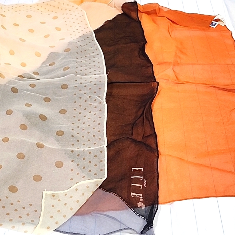 5 pcs Sheer silk Scarf ELLE Paris, Gap and Japanese silk square silk scarves